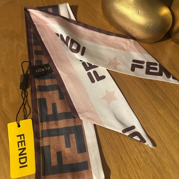 NWT Fendi Pink, Burgundy and Brown Logo Reversible Scarf - Picture 5 of 5
